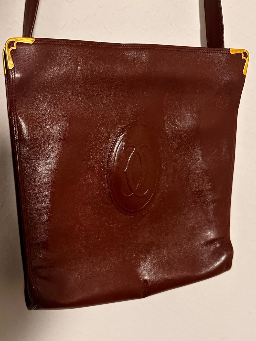 CARTIER Big Logo Leather Burgundy Shoulder Bag kiss lock